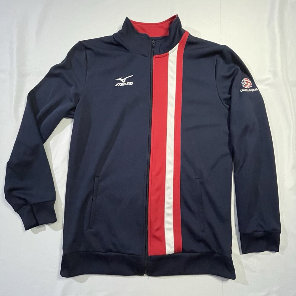 Mizuno USA Volleyball Track Jacket Mens Medium Navy DryLite Full Zip Warm Up